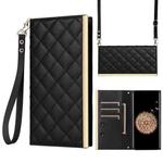 For Samsung Galaxy S9+ Crossbody Rhombic Sucker Leather Phone Case(Black)