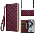 For Samsung Galaxy S25 Ultra 5G Crossbody Rhombic Sucker Leather Phone Case(Claret)