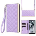 For Samsung Galaxy S25 Ultra 5G Crossbody Rhombic Sucker Leather Phone Case(Purple)