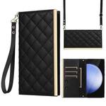 For Samsung Galaxy S24 FE 5G Crossbody Rhombic Sucker Leather Phone Case(Black)
