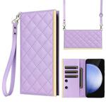 For Samsung Galaxy S24 FE 5G Crossbody Rhombic Sucker Leather Phone Case(Purple)