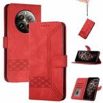 For Realme 12+ 5G Global Cubic Skin Feel Flip Leather Phone Case(Red)