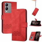 For vivo Y17s 4G Global/Y28 5G India Cubic Skin Feel Flip Leather Phone Case(Red)