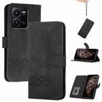 For vivo Y35 4G Global/Y22s 4G Global Cubic Skin Feel Flip Leather Phone Case(Black)