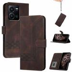 For vivo Y35 4G Global/Y22s 4G Global Cubic Skin Feel Flip Leather Phone Case(Brown)