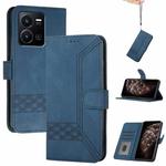 For vivo Y22 4G Global/Y77 5G Global Cubic Skin Feel Flip Leather Phone Case(Blue)