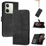 For vivo Y100 5G Global Cubic Skin Feel Flip Leather Phone Case(Black)