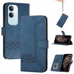 For vivo Y19s Global Cubic Skin Feel Flip Leather Phone Case(Blue)