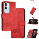 For vivo Y19s Global Cubic Skin Feel Flip Leather Phone Case(Red)