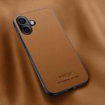 For iPhone 16 HUIYI Leather Magnetic Phone Case(Brown)