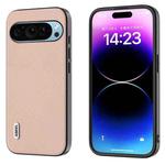 For Google Pixel 9 Pro ABEEL Genuine Leather + PC Litchi Texture Phone Case(Pink Gold)