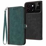 For ZTE Blade A55 / A35 Side Buckle Double Fold Hand Strap Leather Phone Case(Dark Green)