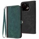 For ZTE Blade A35e 4G Side Buckle Double Fold Hand Strap Leather Phone Case(Dark Green)