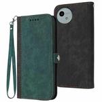 For Sharp Aquos wish5 Side Buckle Double Fold Hand Strap Leather Phone Case(Dark Green)