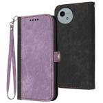 For Sharp Aquos wish5 Side Buckle Double Fold Hand Strap Leather Phone Case(Purple)