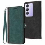 For vivo V30 Lite 5G India/T3 5G IDN Side Buckle Double Fold Hand Strap Leather Phone Case(Dark Green)