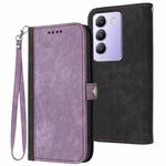 For vivo V30 Lite 5G India/T3 5G IDN Side Buckle Double Fold Hand Strap Leather Phone Case(Purple)