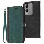 For vivo Y17s 4G Global/Y28 5G India Side Buckle Double Fold Hand Strap Leather Phone Case(Dark Green)