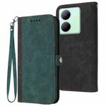 For vivo Y27s 4G Global Side Buckle Double Fold Hand Strap Leather Phone Case(Dark Green)