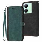 For vivo Y27 5G/Y36 4G Global Side Buckle Double Fold Hand Strap Leather Phone Case(Dark Green)