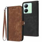For vivo Y27 5G/Y36 4G Global Side Buckle Double Fold Hand Strap Leather Phone Case(Brown)