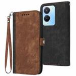For vivo Y56 5G Global/Y16 4G Global Side Buckle Double Fold Hand Strap Leather Phone Case(Brown)