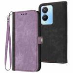 For vivo Y56 5G Global/Y16 4G Global Side Buckle Double Fold Hand Strap Leather Phone Case(Purple)