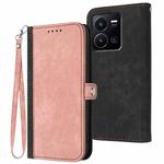 For vivo Y22 4G Global/Y77 5G Global Side Buckle Double Fold Hand Strap Leather Phone Case(Pink)