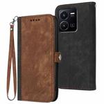 For vivo Y75 5G Global/T1 5G Global Side Buckle Double Fold Hand Strap Leather Phone Case(Brown)