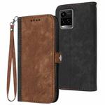 For vivo Y33s 4G Global/Y21/Y21s/Y21t Side Buckle Double Fold Hand Strap Leather Phone Case(Brown)