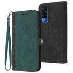 For vivo Y53s 4G/Y51a/Y33 4G Side Buckle Double Fold Hand Strap Leather Phone Case(Dark Green)