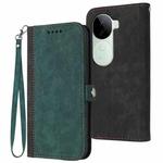 For vivo iQOO Z9s / V40e India Side Buckle Double Fold Hand Strap Leather Phone Case(Dark Green)