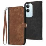 For vivo Y19s Global Side Buckle Double Fold Hand Strap Leather Phone Case(Brown)