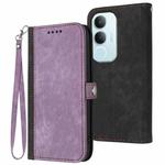 For vivo Y19s Global Side Buckle Double Fold Hand Strap Leather Phone Case(Purple)