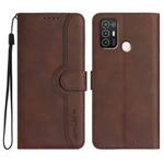 For ZTE Blade A52 Heart Pattern Skin Feel Leather Phone Case(Brown)