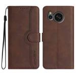 For Sharp Aquos sense8/SHC11/SH-54D Heart Pattern Skin Feel Leather Phone Case(Brown)