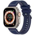 For Apple Watch Series 8 45mm Ordinary Buckle Hybrid Nylon Braid Silicone Watch Band(Midnight Blue)