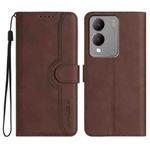 For vivo Y17s 4G Global/Y28 5G India Heart Pattern Skin Feel Leather Phone Case(Brown)