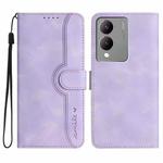 For vivo Y17s 4G Global/Y28 5G India Heart Pattern Skin Feel Leather Phone Case(Purple)