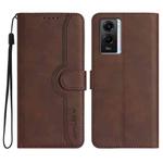 For vivo Y55s 2023 5G/Y55 5G Global Heart Pattern Skin Feel Leather Phone Case(Brown)