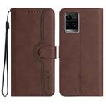 For vivo Y33s 4G Global/Y21/Y21s/Y21t Heart Pattern Skin Feel Leather Phone Case(Brown)