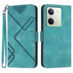 For vivo Y100 5G Global Line Pattern Skin Feel Leather Phone Case(Light Blue)