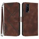 For vivo Y72 5G/iQOO Z3/Y52 5G Line Pattern Skin Feel Leather Phone Case(Coffee)