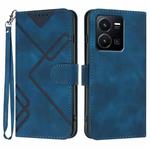For vivo Y35 4G Global/Y22s 4G Global Line Pattern Skin Feel Leather Phone Case(Royal Blue)