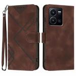 For vivo Y77e 5G Line Pattern Skin Feel Leather Phone Case(Coffee)