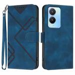 For vivo Y02s 4G Global Line Pattern Skin Feel Leather Phone Case(Royal Blue)