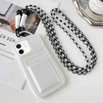 For iPhone 12 Metallic Paint Skin Feel Full Coverage Shockproof Phone Case with Card Bag + Lanyard(White)