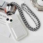 For iPhone 13 Metallic Paint Skin Feel Full Coverage Shockproof Phone Case with Card Bag + Lanyard(White)