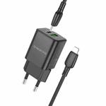BOROFONE BN14 Royal PD30W Type-C + QC3.0 USB Charger with Type-C to 8 Pin Cable, EU Plug(Black)