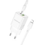 BOROFONE BN14 Royal PD30W Type-C + QC3.0 USB Charger with Type-C to 8 Pin Cable, EU Plug(White)